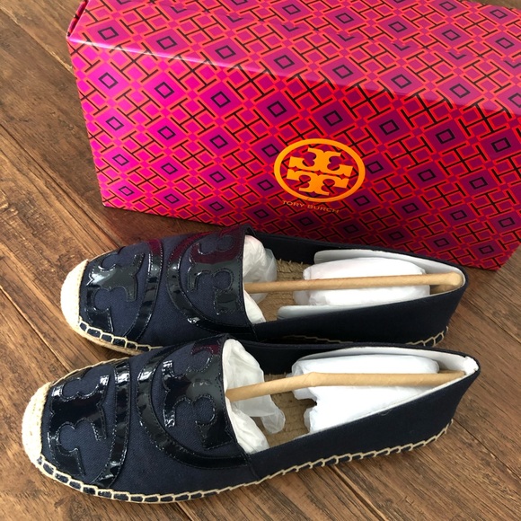 NWT Tory Burch Poppy Logo Espadrille Flat Navy - Picture 2 of 7